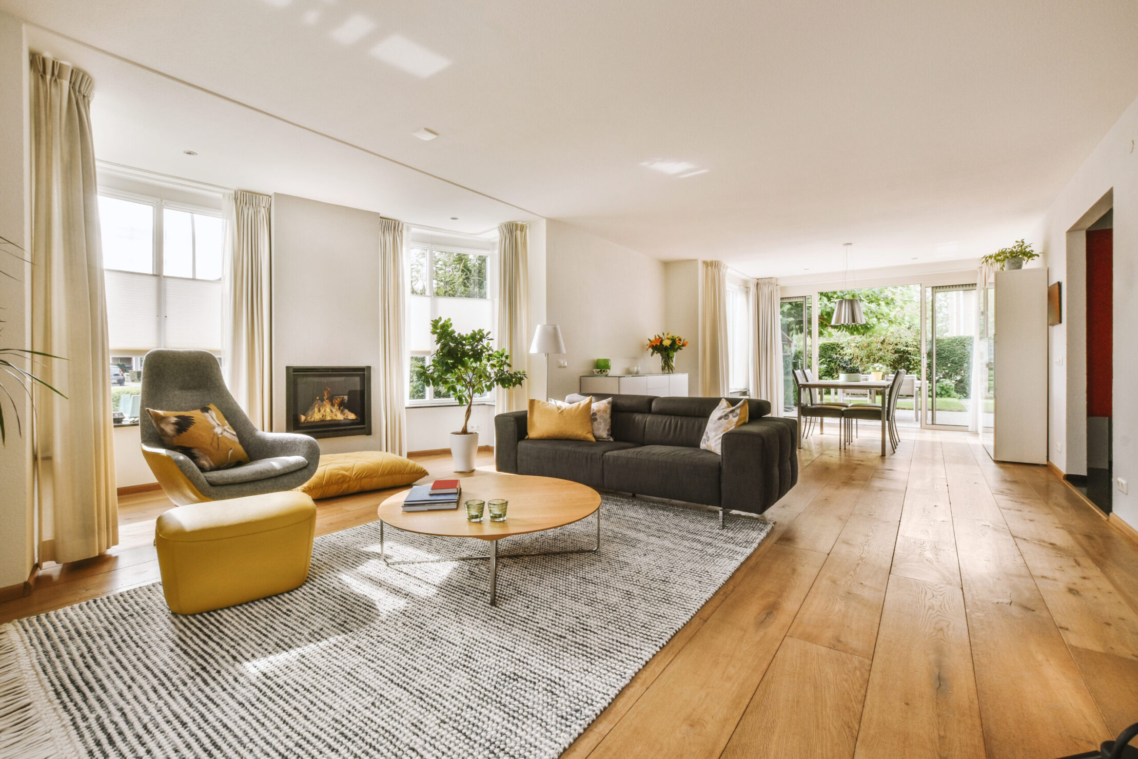 Studio apartment interior with wooden furniture Hall Room
